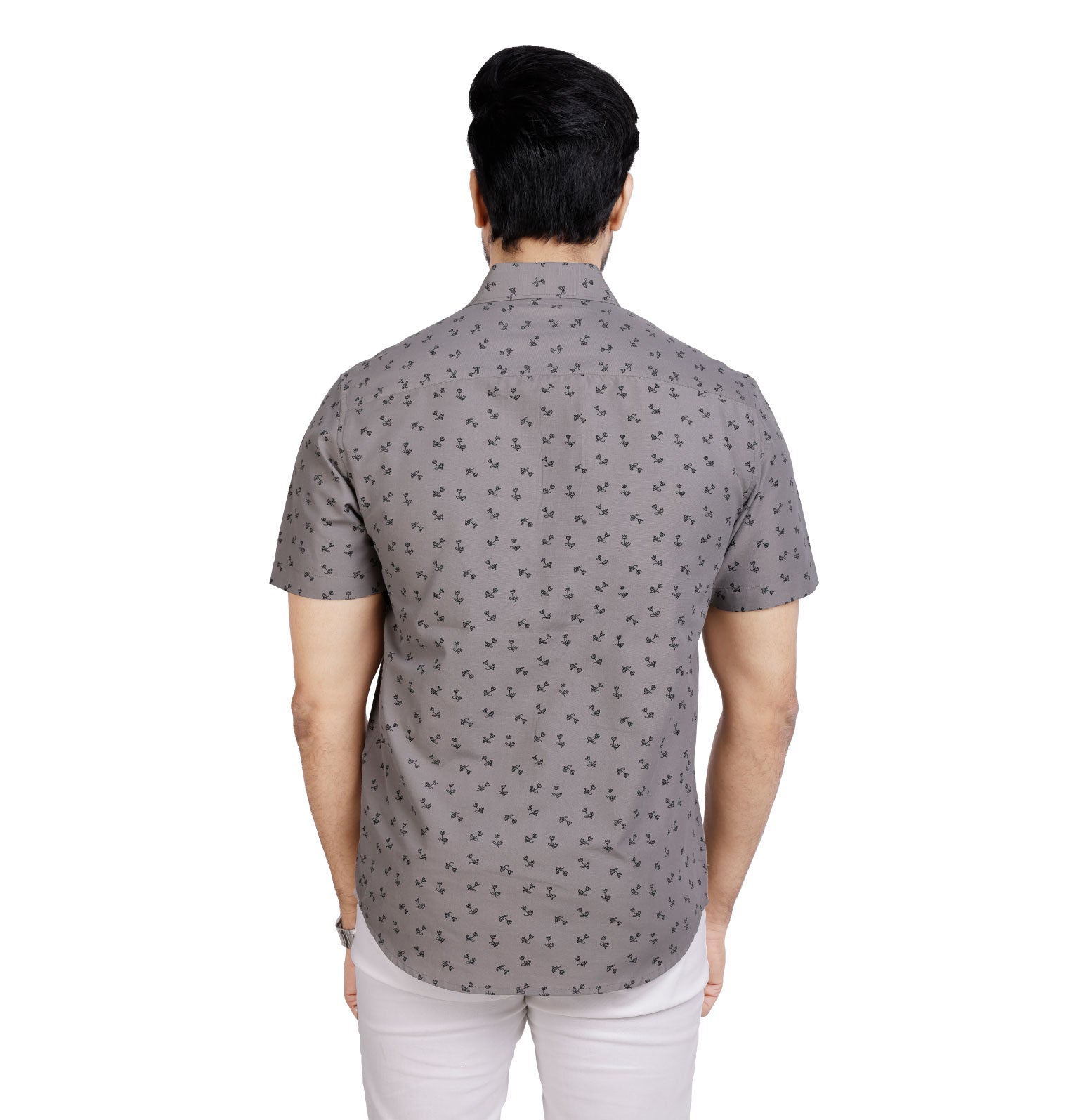 Active Fit Men's Shirt with Dandelions Pattern - Half Sleeves - Grey