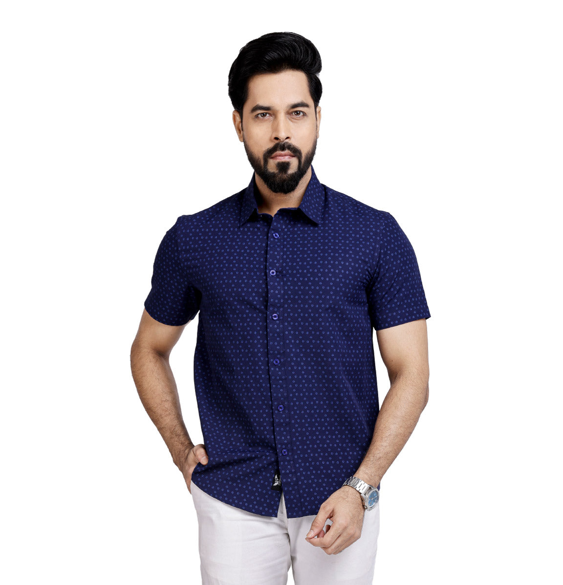 Active Fit Men's Shirt with Dreamteam Pattern - Half Sleeves - Royal Blue