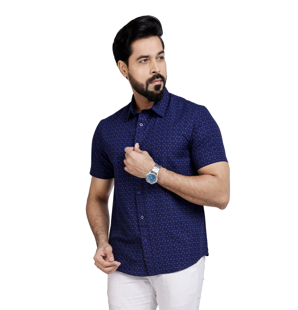Active Fit Men's Shirt with Dreamteam Pattern - Half Sleeves - Royal Blue