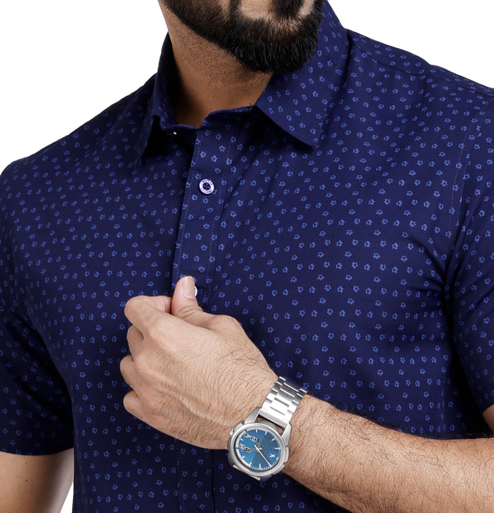 Active Fit Men's Shirt with Dreamteam Pattern - Half Sleeves - Royal Blue
