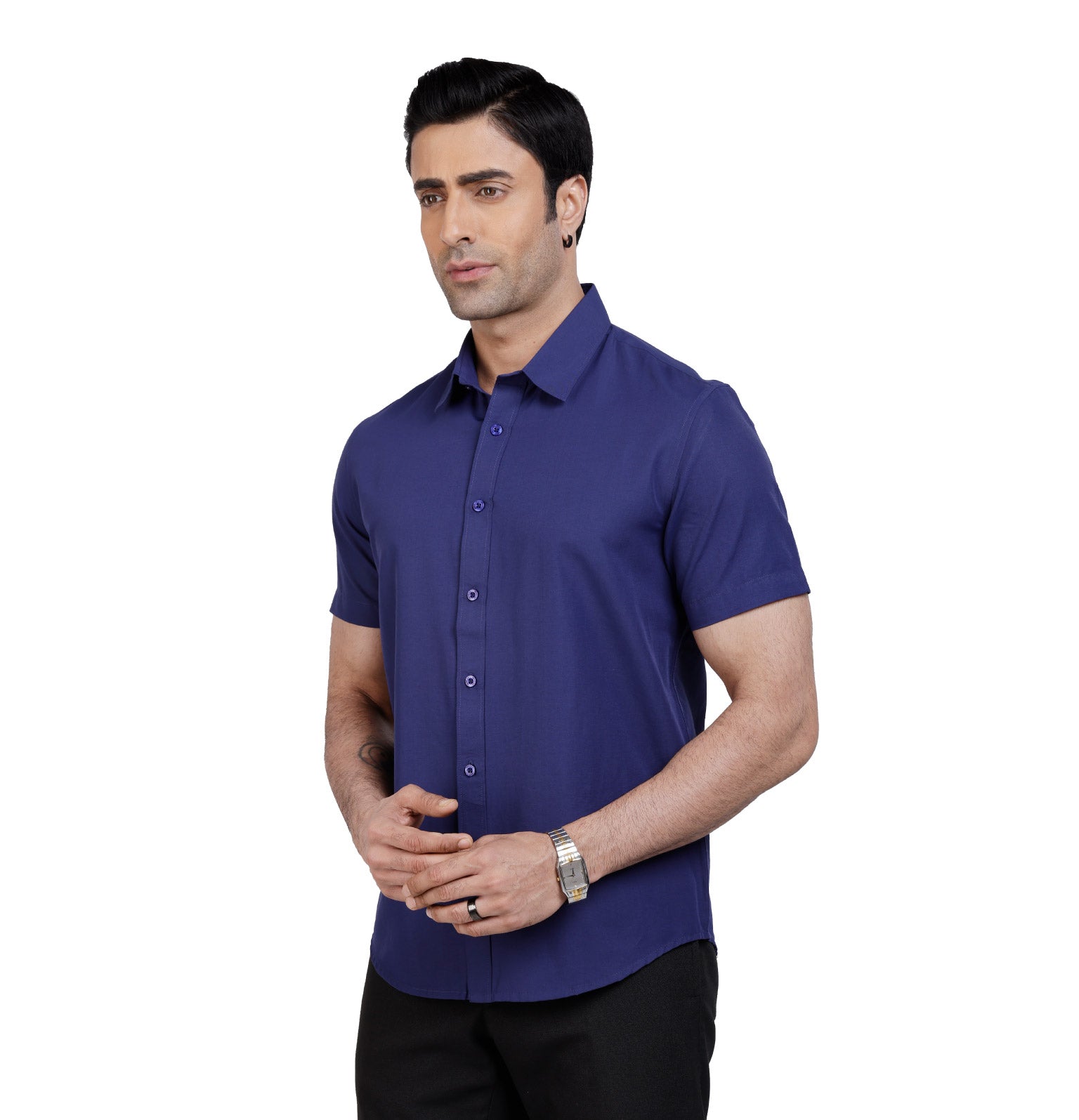 Active Fit Men's Shirt with Solid Pattern - Half Sleeves - Royal Blue