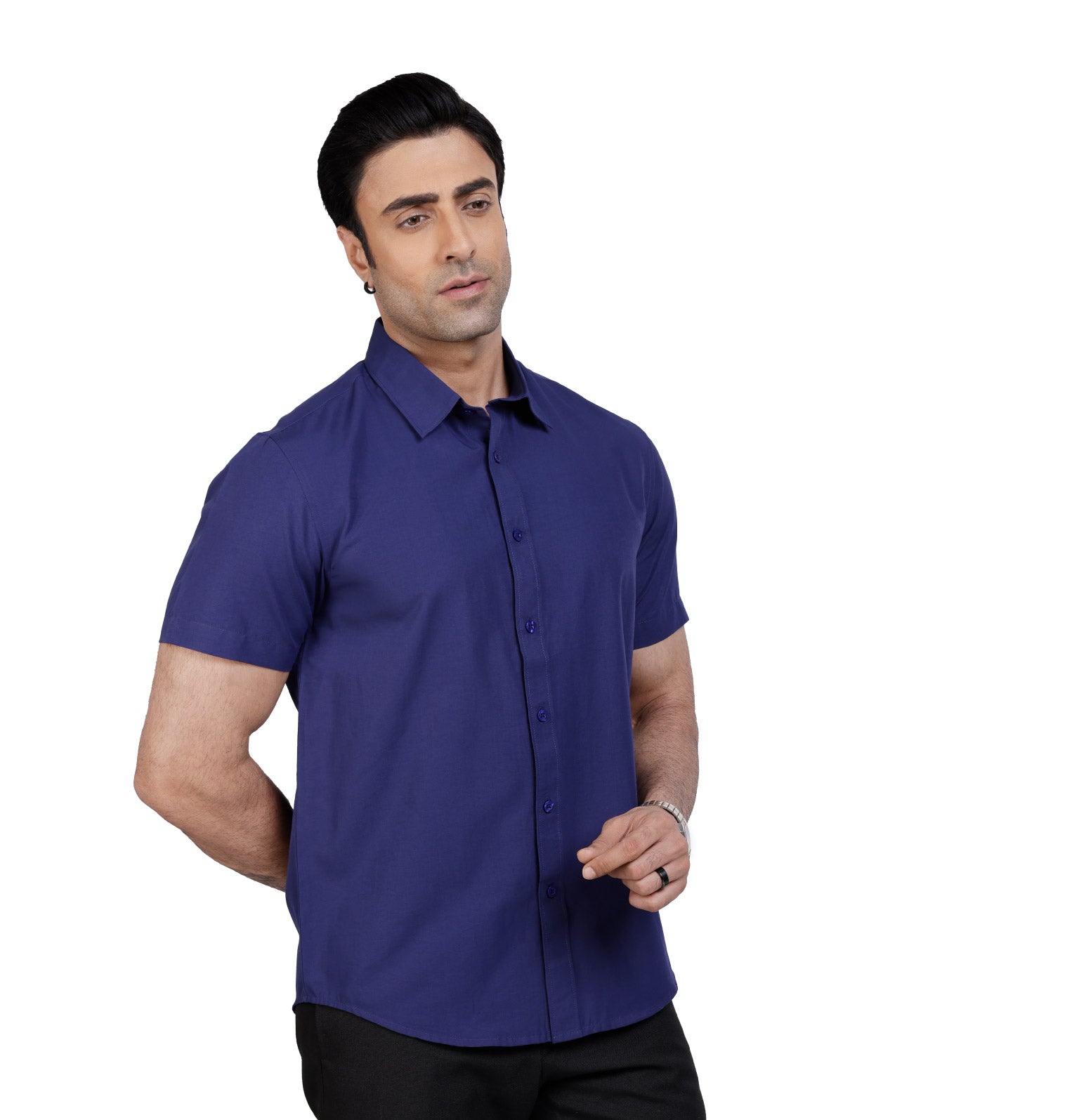 Active Fit Men's Shirt with Solid Pattern - Half Sleeves - Royal Blue