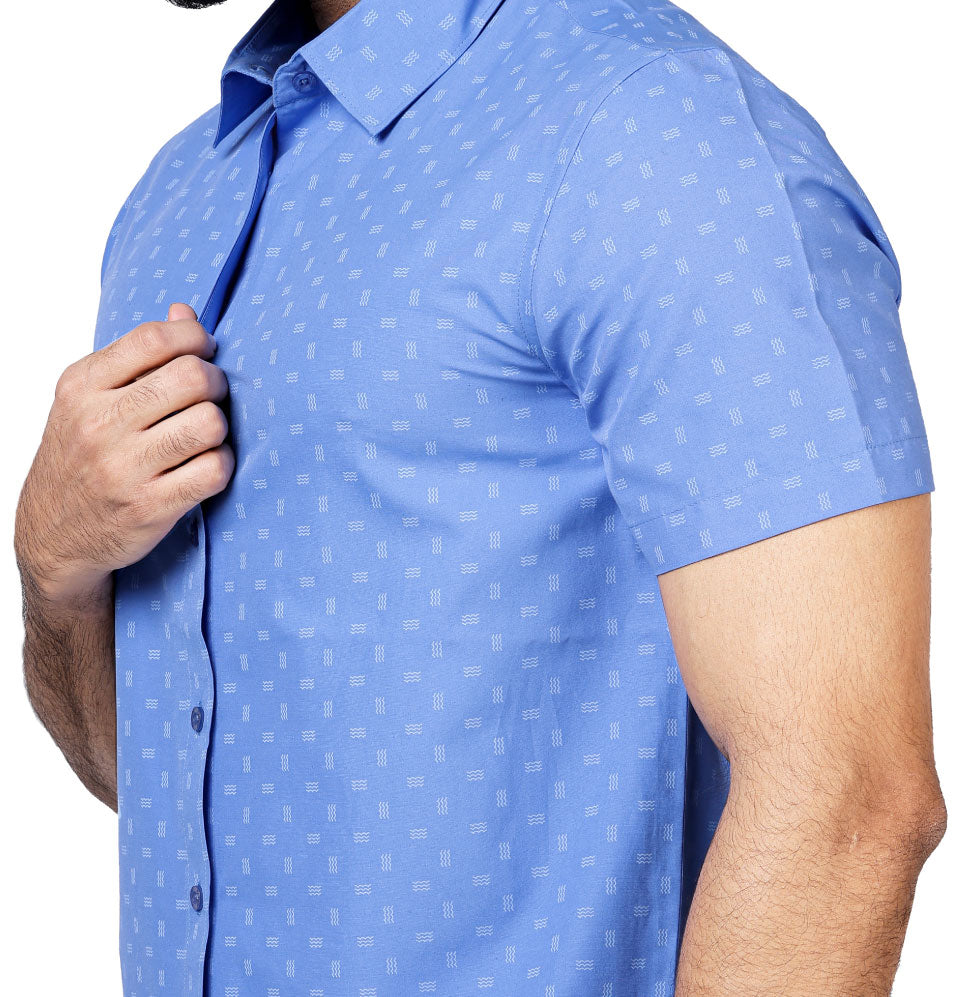 Active Fit Men's Shirt with Waves Pattern - Half Sleeves - Blue Bonnet