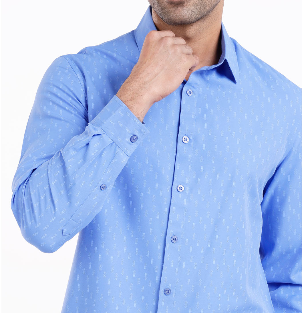 Active Fit Men's Shirt with Minimal Pattern - Full Sleeves - Blue Bonnet