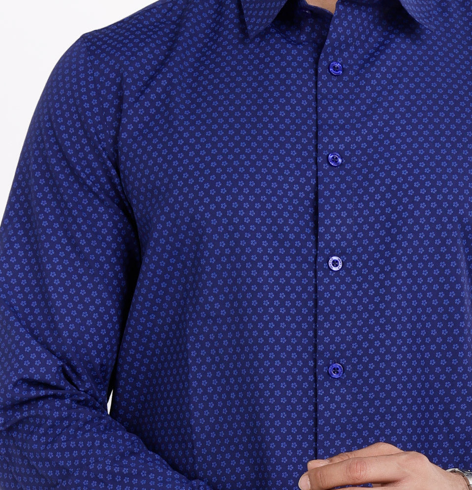 Active Fit Men's Shirt with Cluster Pattern - Full Sleeves - Royal Blue