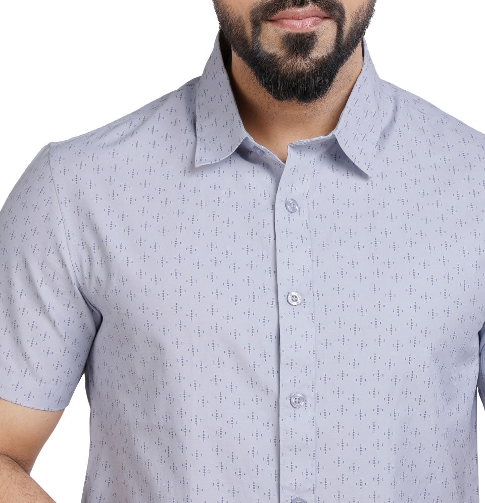Active Fit Men's Shirt with Diamonds Pattern - Half Sleeves - Ice Blue