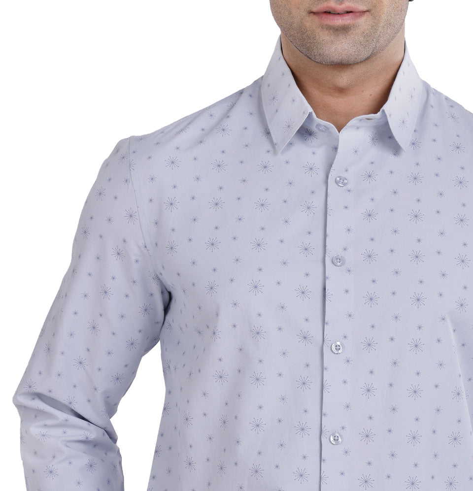 Active Fit Men's Shirt with Crackers Pattern - Full Sleeves - Ice Blue