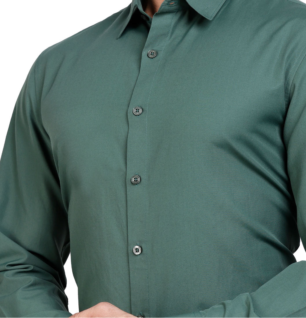Active Fit Men's Shirt with Solid Pattern - Full Sleeves - Green