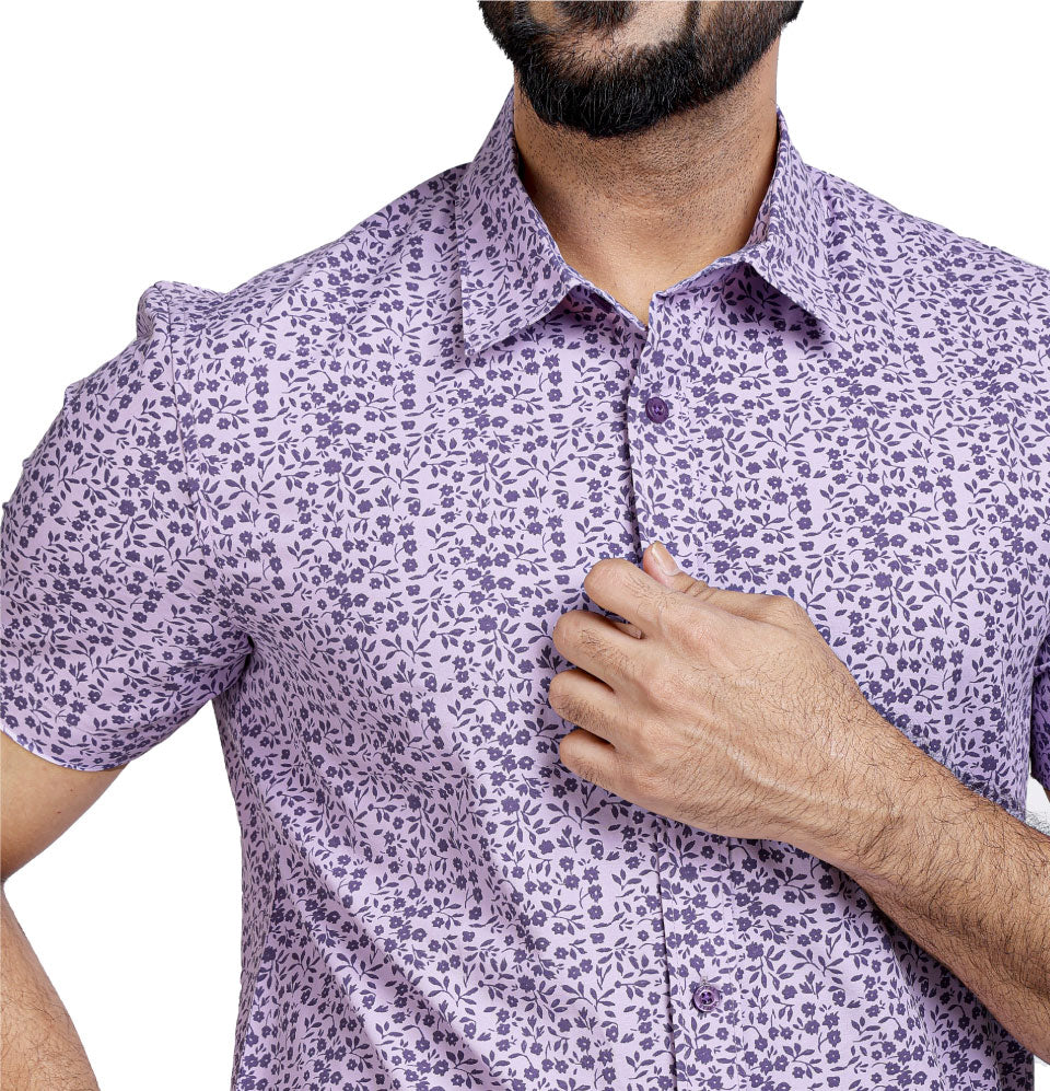 Active Fit Men's Shirt with Florals Pattern - Half Sleeves - Orchid Patel