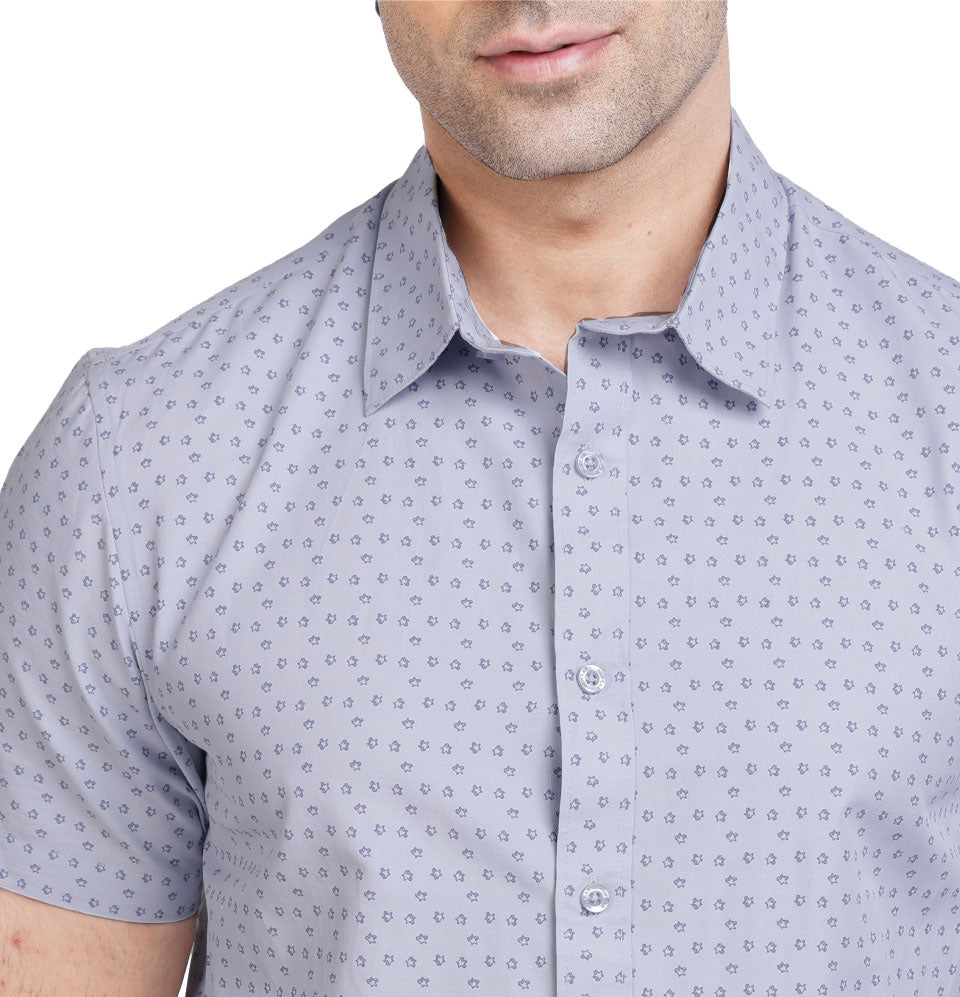 Active Fit Men's Shirt with Dreamteam Pattern - Half Sleeves - Ice Blue