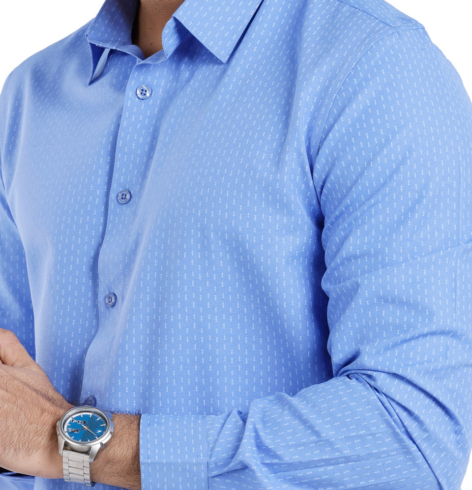 Active Fit Men's Shirt with Arrow Pattern - Full Sleeves - Blue Bonnet