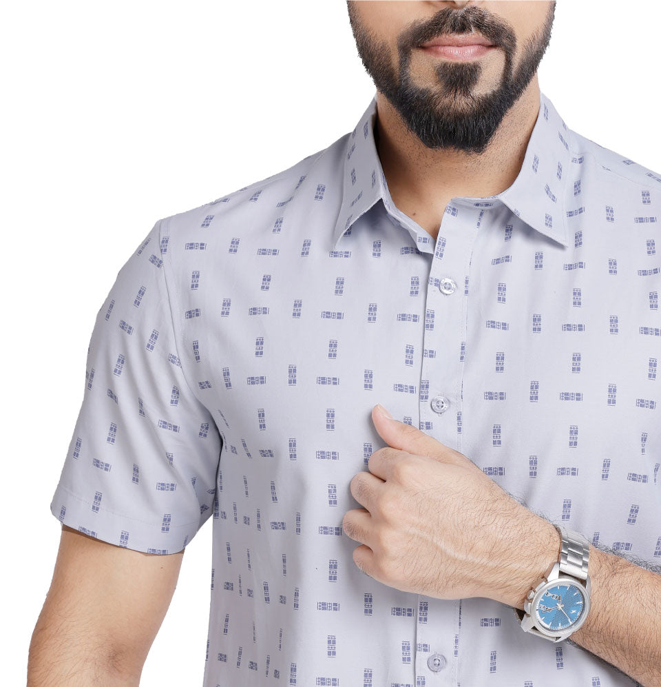 Active Fit Men's Shirt with Tribal Pattern - Half Sleeves - Ice Blue