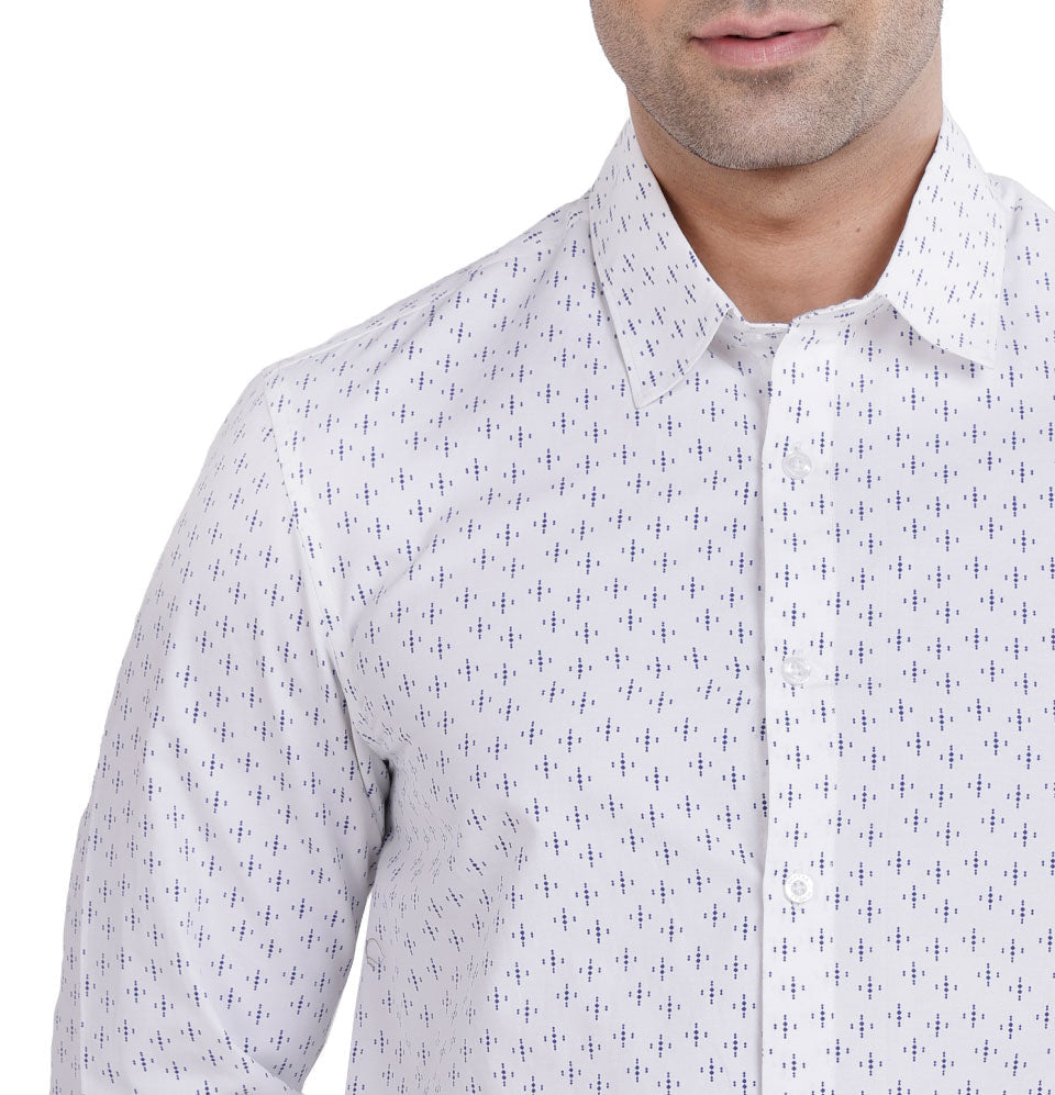 Active Fit Men's Shirt with Diamonds - Full Sleeves - White