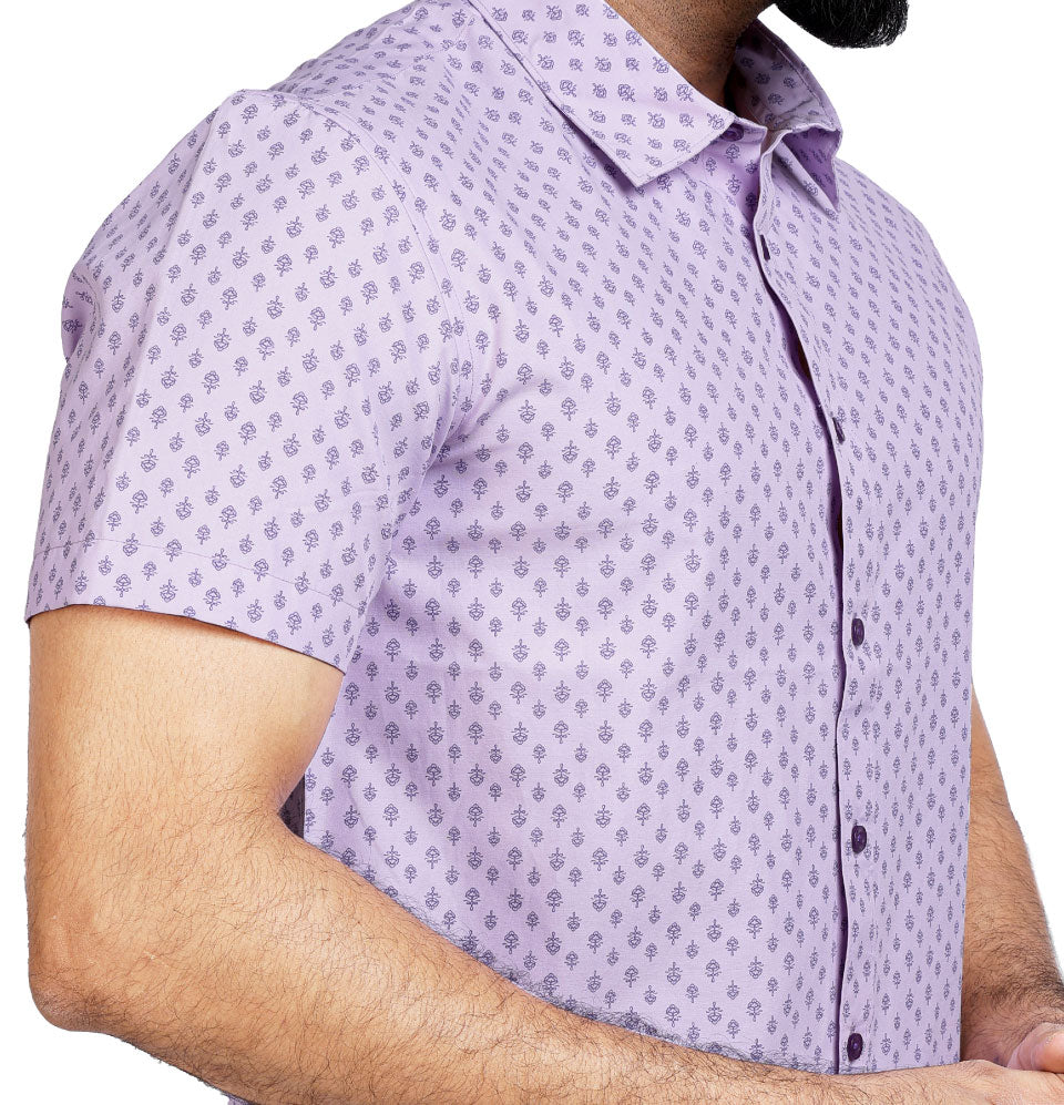 Active Fit Men's Shirt with Ethnic Pattern - Half Sleeves - Orchid Patel