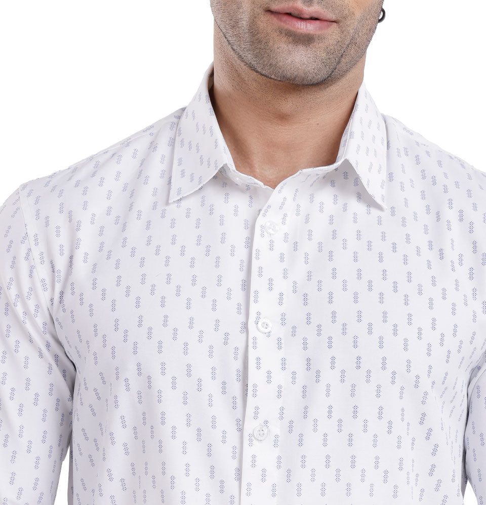 Active Fit Men's Shirt with Minimal Pattern - Full Sleeves - White