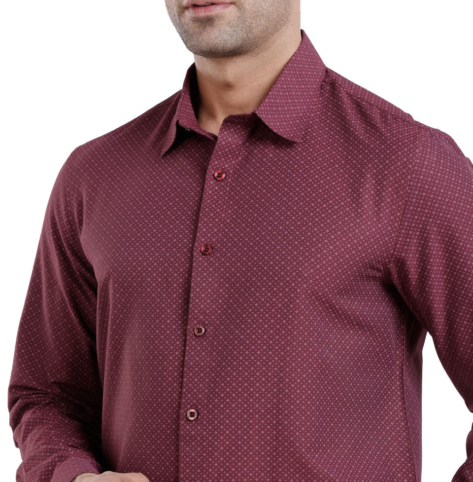 Active Fit Men's Shirt with Classic Pattern - Full Sleeves - Wine