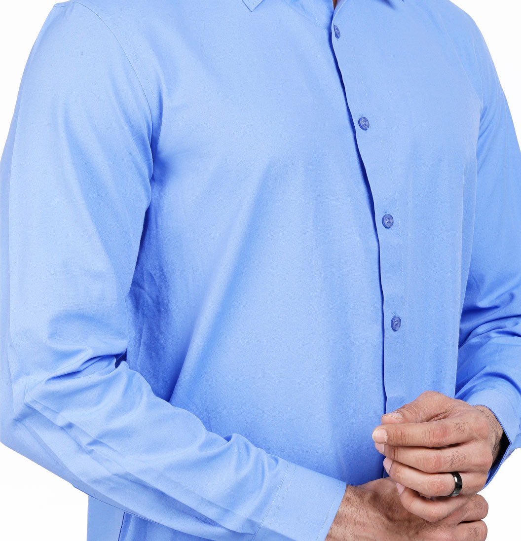 Active Fit Men's Shirt with Solid Pattern - Full Sleeves - Blue Bonnet