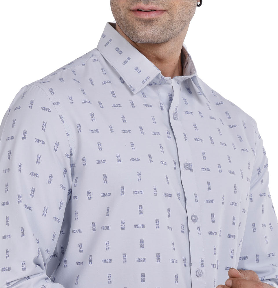 Active Fit Men's Shirt with Tribal Pattern - Full Sleeves - Ice Blue