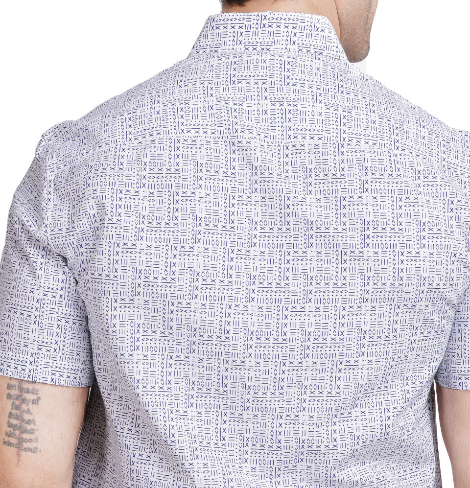 Active Fit Men's Shirt with All Maths Pattern - Half Sleeves - White