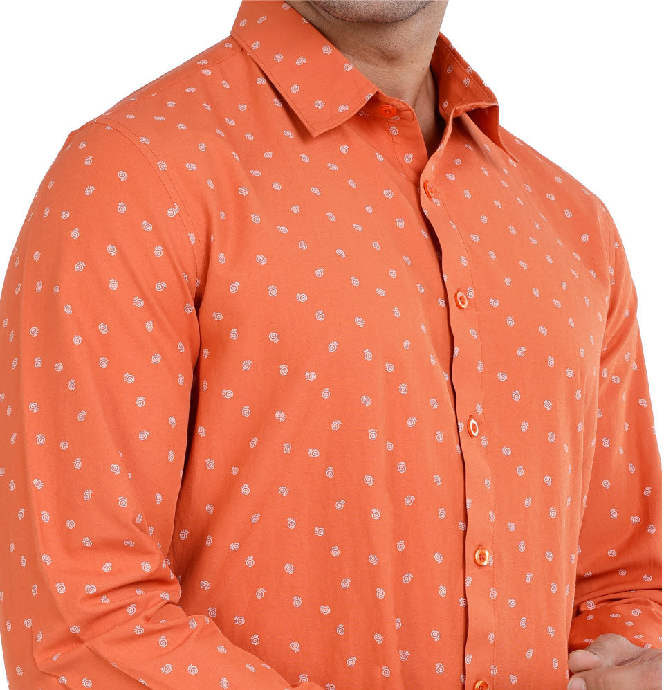 Active Fit Men's Shirt with Spiral Pattern - Full Sleeves - Rust Orange
