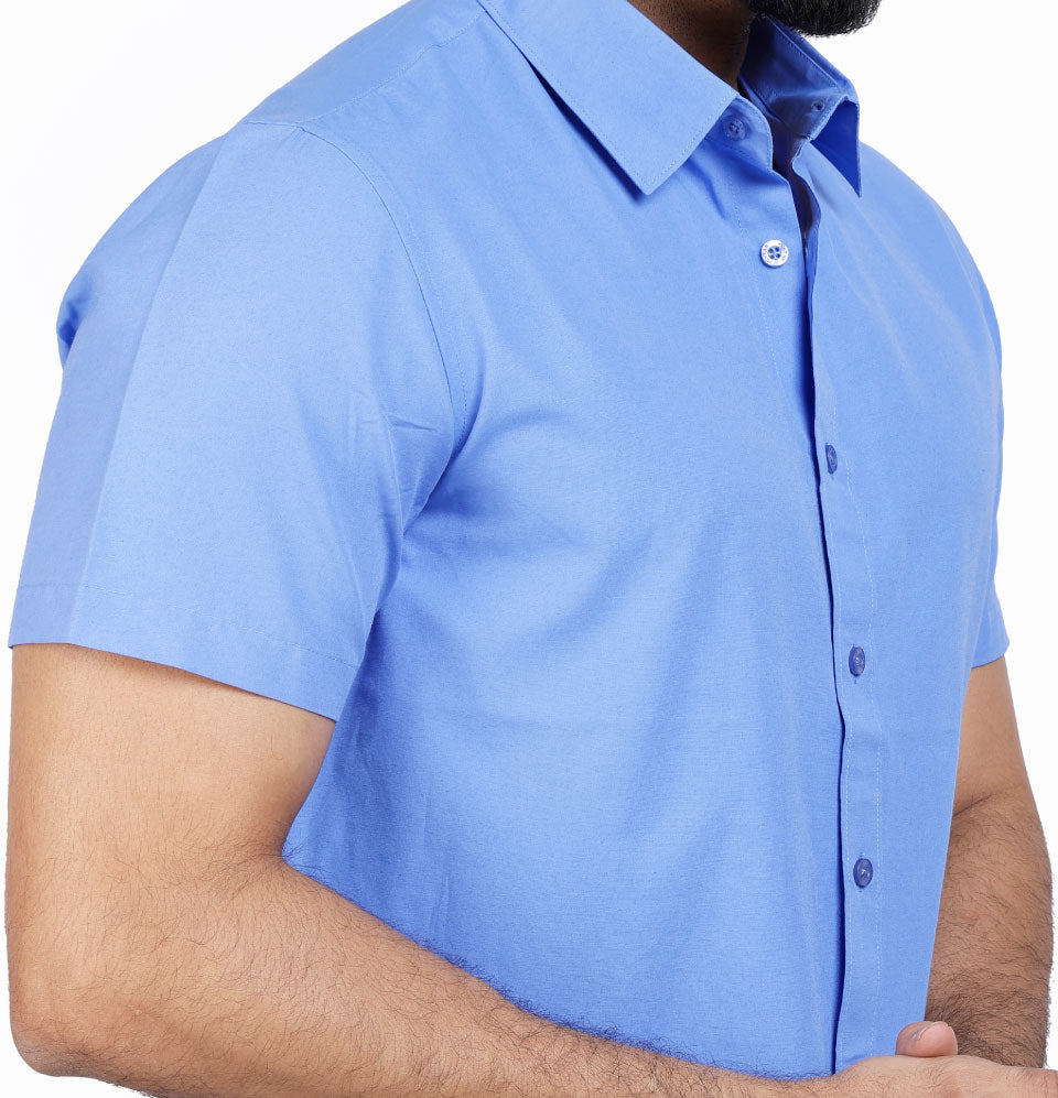 Active Fit Men's Shirt with Solid Pattern - Half Sleeves - Blue Bonnet