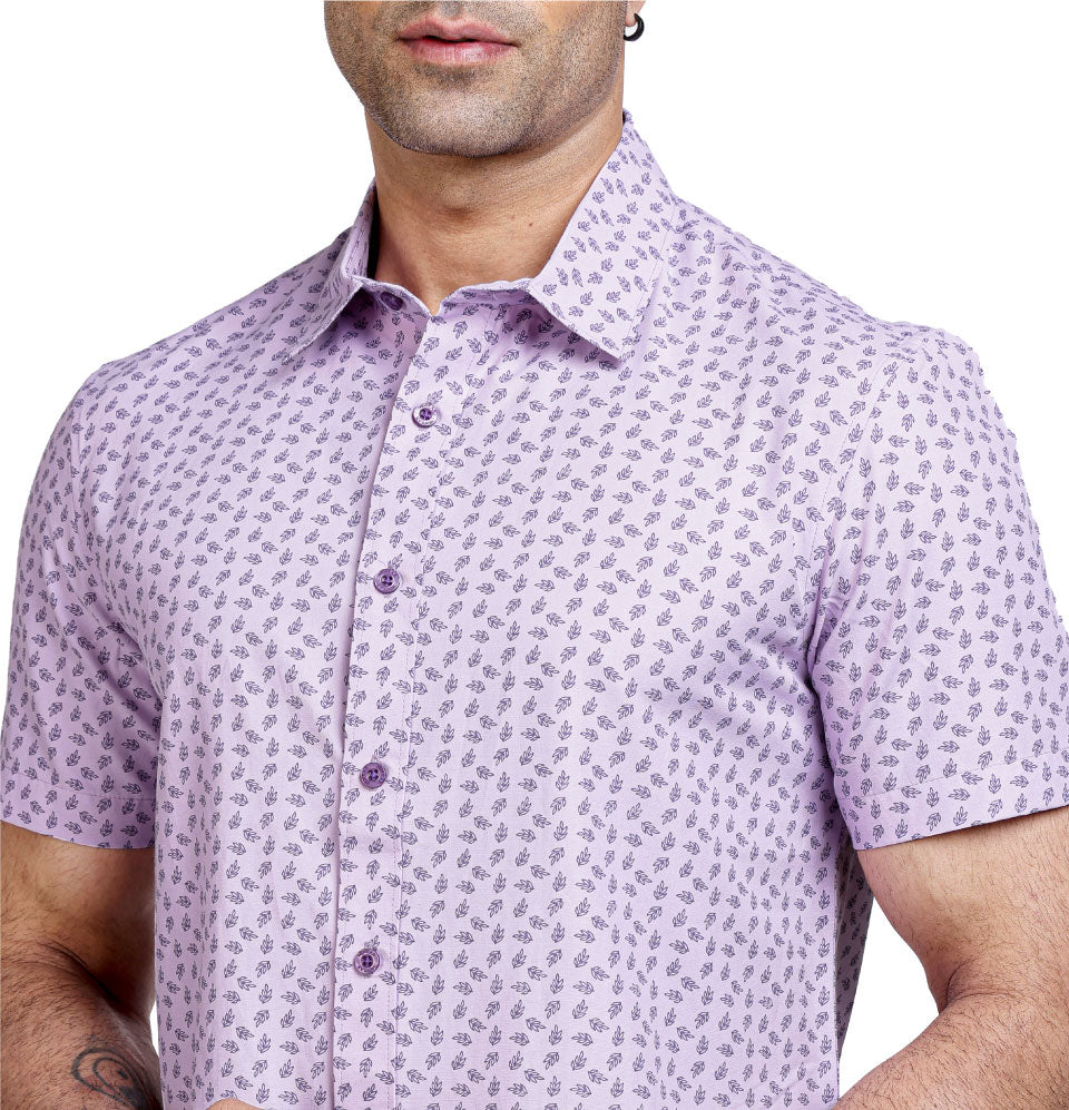 Active Fit Men's Shirt with Leaves Pattern - Half Sleeves - Orchid Patel