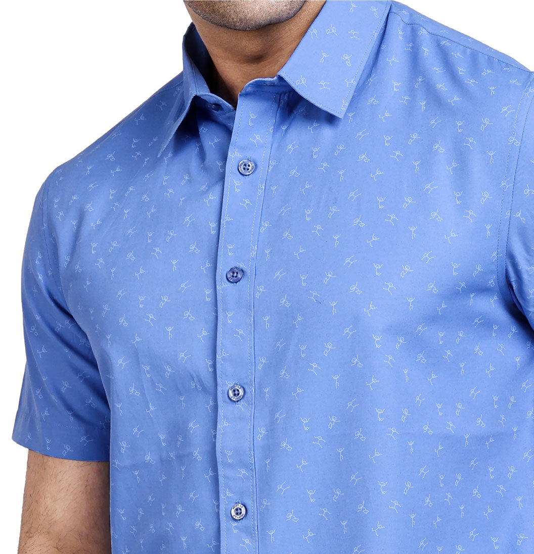 Active Fit Men's Shirt with Play Pattern - Half Sleeves - Blue Bonnet