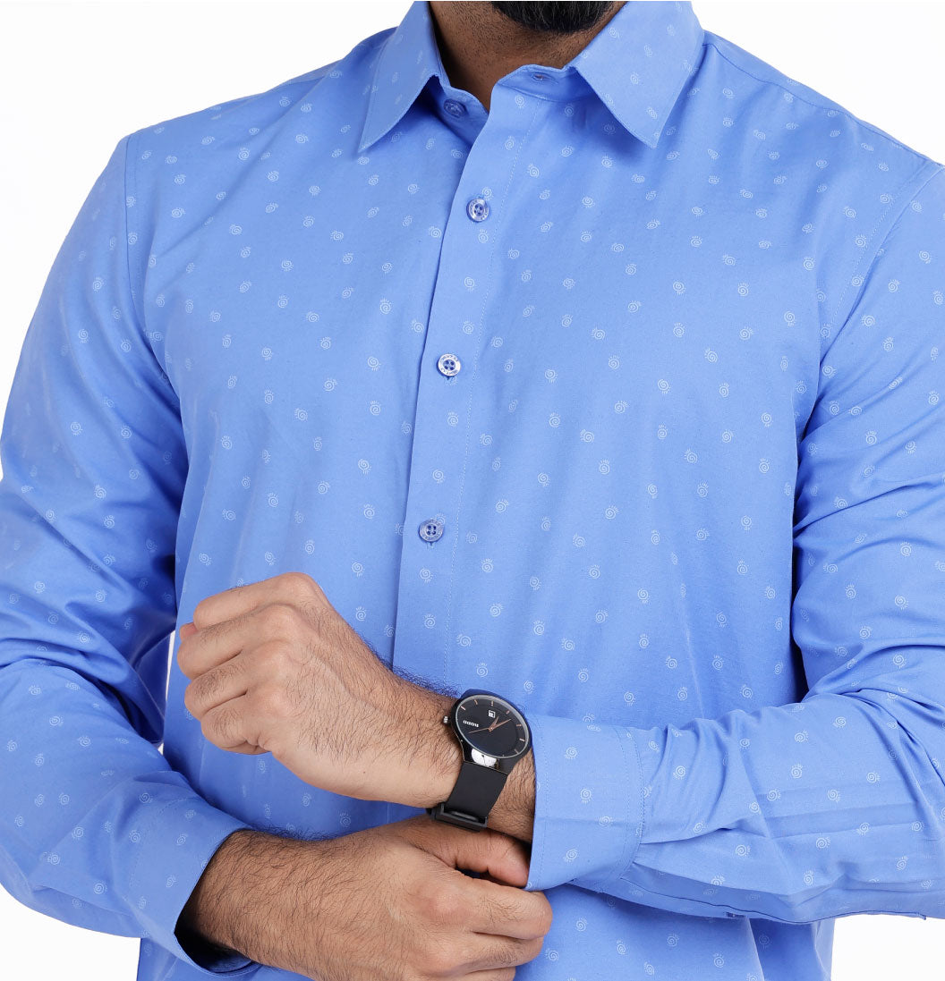 Active Fit Men's Shirt with Spiral Pattern - Full Sleeves - Blue Bonnet