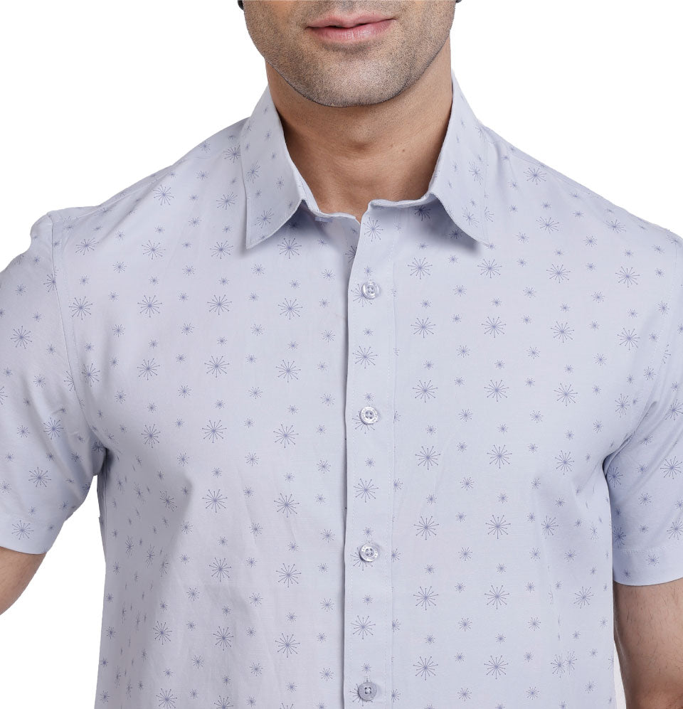 Active Fit Men's Shirt with Crackers Pattern - Half Sleeves - Ice Blue