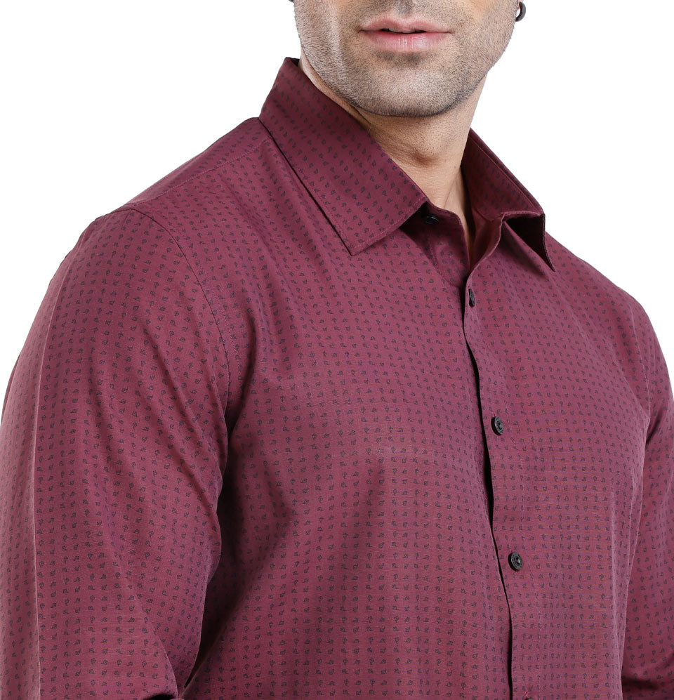 Active Fit Men's Shirt with Kettle Pattern - Full Sleeves - Wine