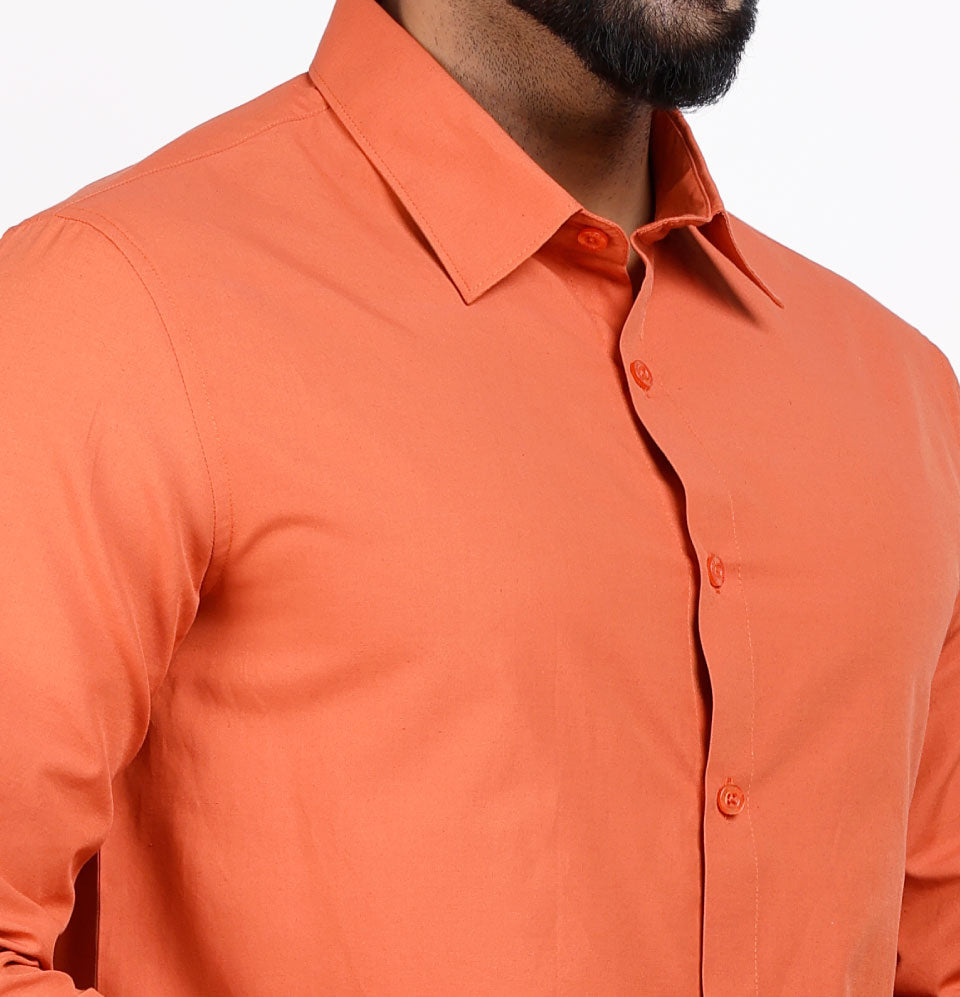 Active Fit Men's Shirt with Solid Pattern - Full Sleeves - Rust Orange