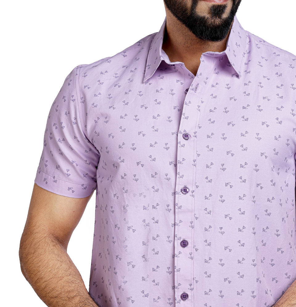Active Fit Men's Shirt with Dandelions Pattern - Half Sleeves - Orchid Patel
