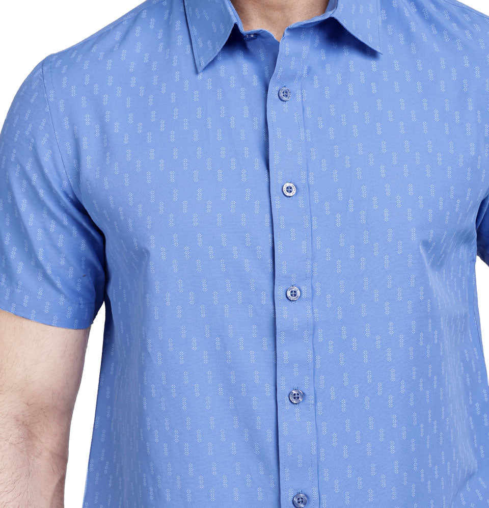 Active Fit Men's Shirt with Minimal Pattern - Half Sleeves - Blue Bonnet