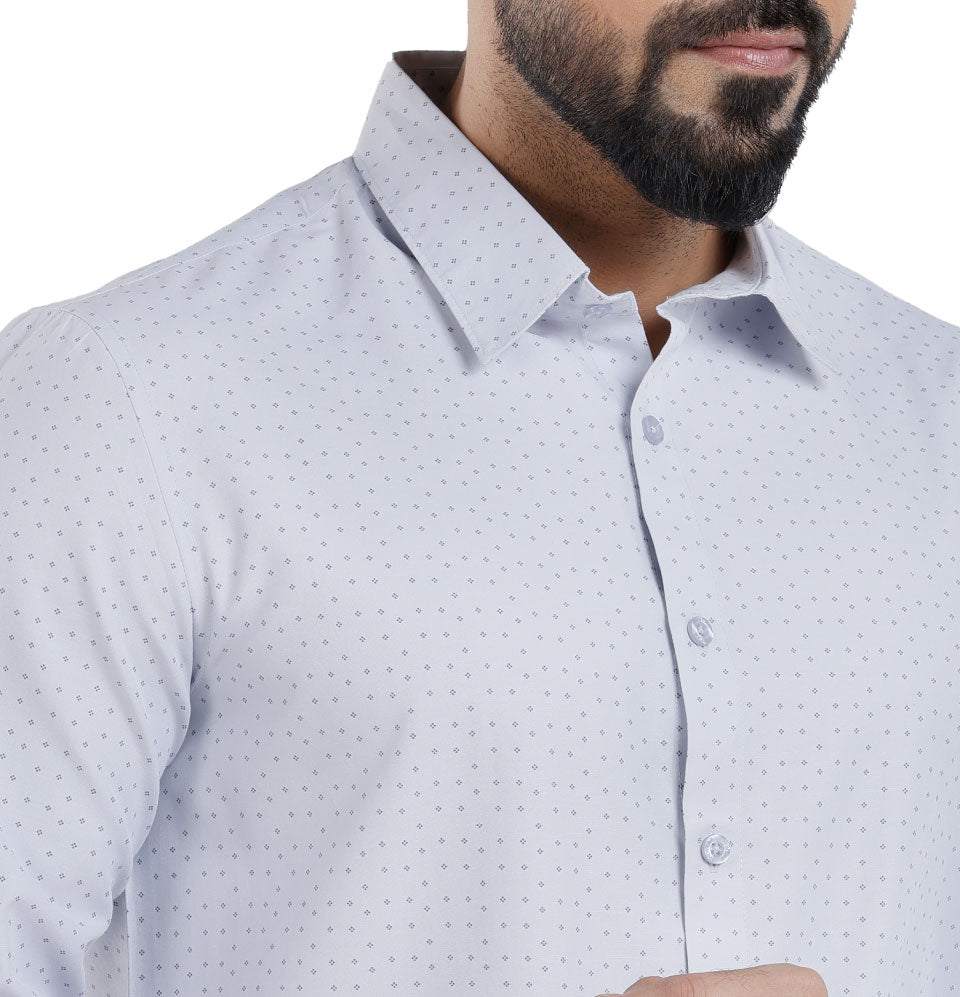 Active Fit Men's Shirt with Rhombus Pattern - Full Sleeves - Ice Blue