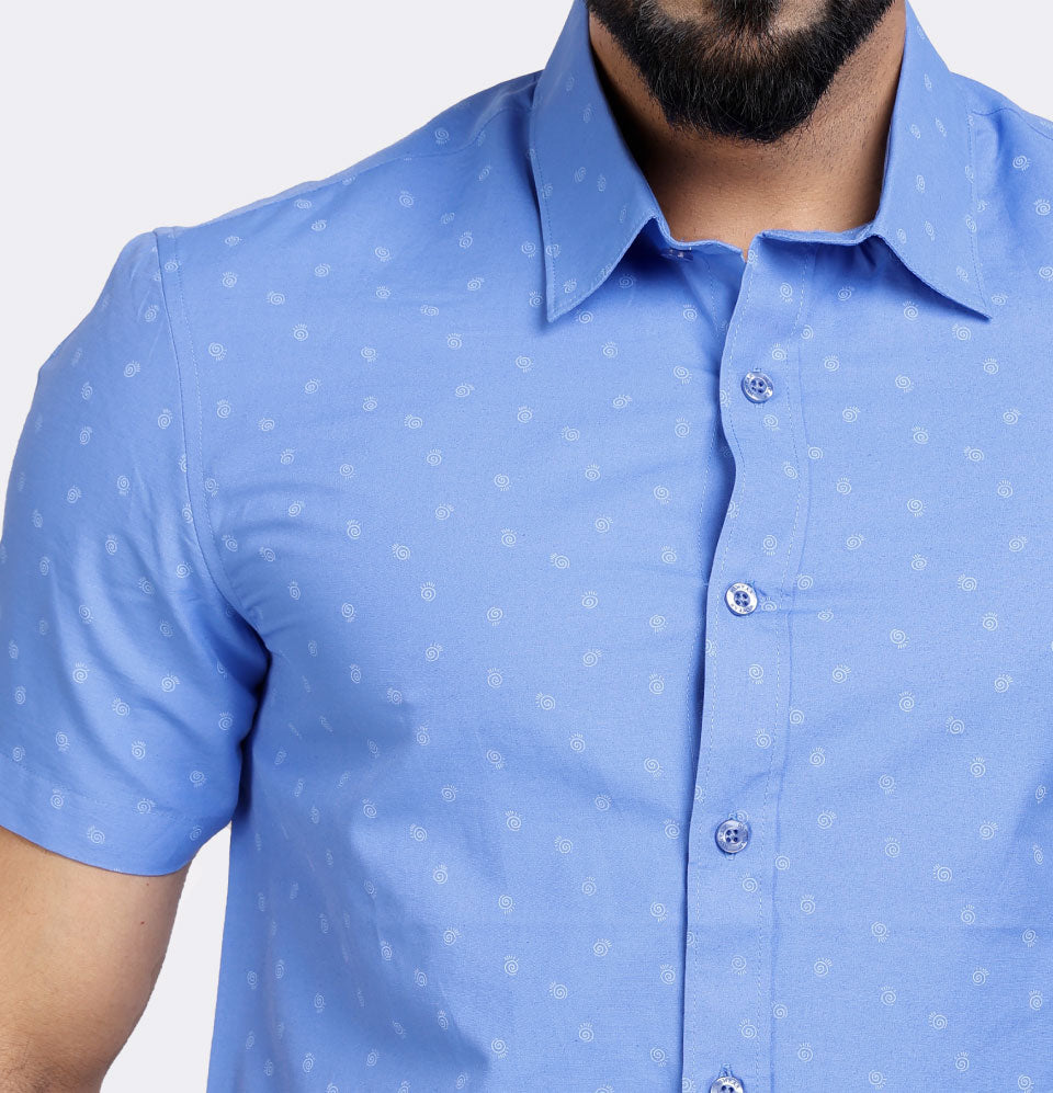 Active Fit Men's Shirt with Spiral Pattern - Half Sleeves - Blue Bonnet