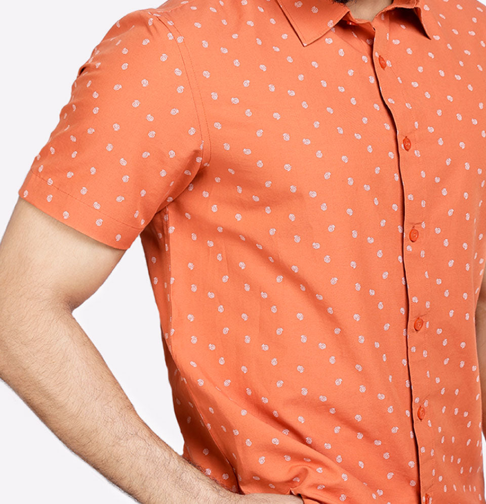Active Fit Men's Shirt with Spiral Pattern - Half Sleeves - Rust Orange