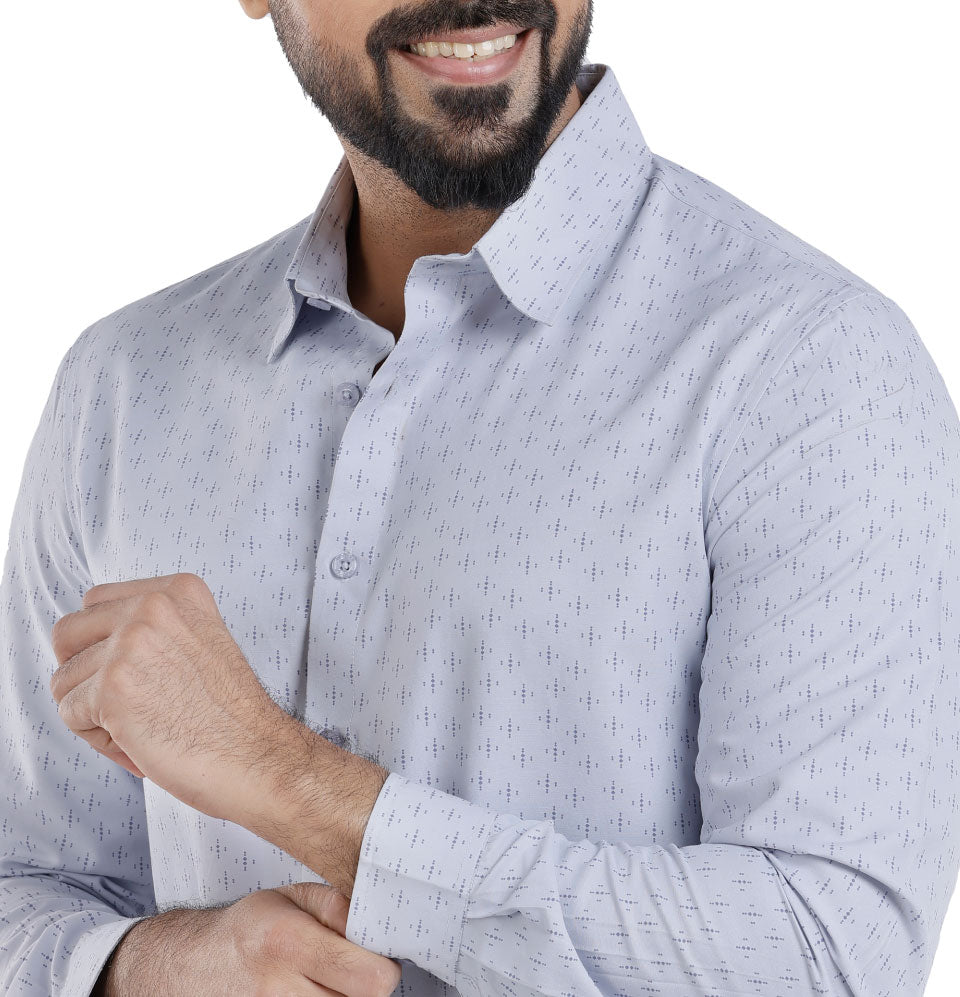 Active Fit Men's Shirt with Diamonds Pattern - Full Sleeves - Ice Blue