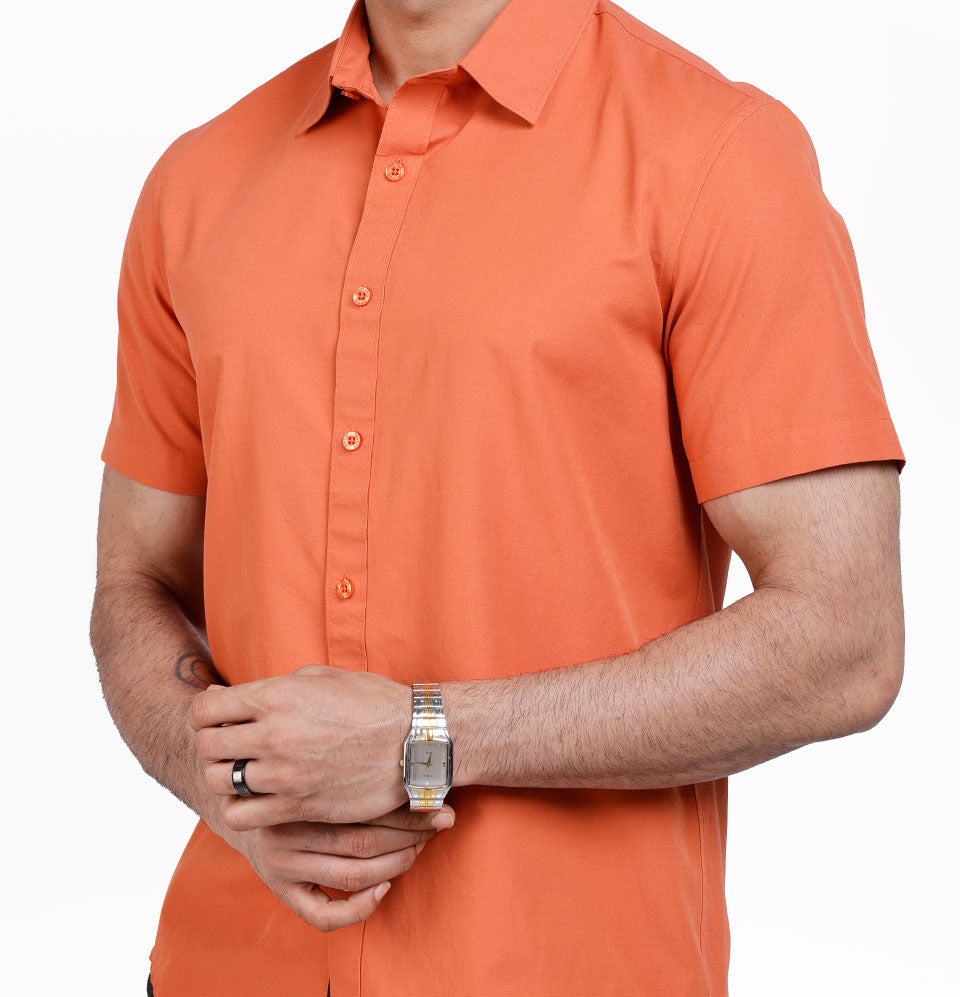 Active Fit Men's Shirt with Solid Pattern - Half Sleeves - Rust Orange