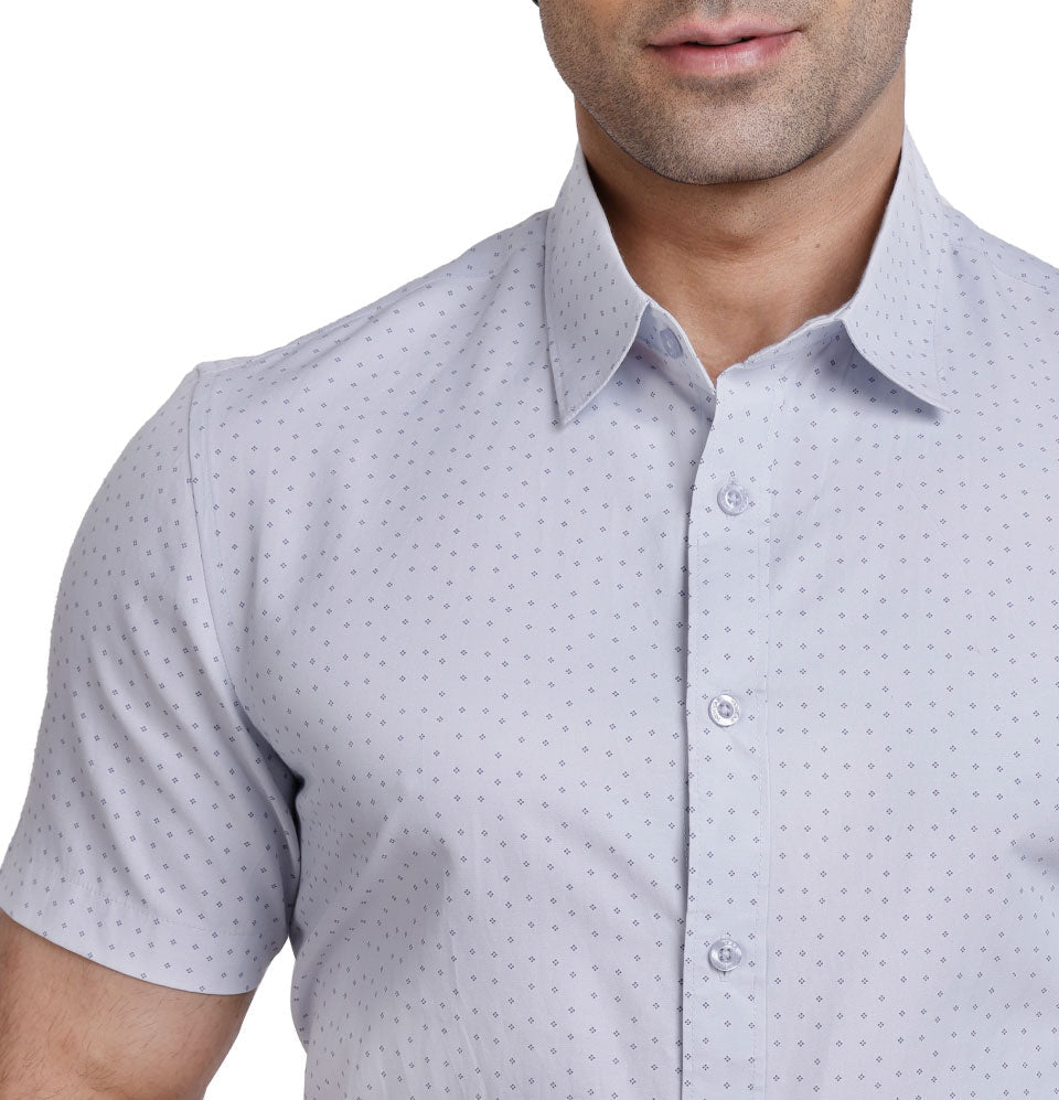 Active Fit Men's Shirt with Rhombus Pattern - Half Sleeves - Ice Blue