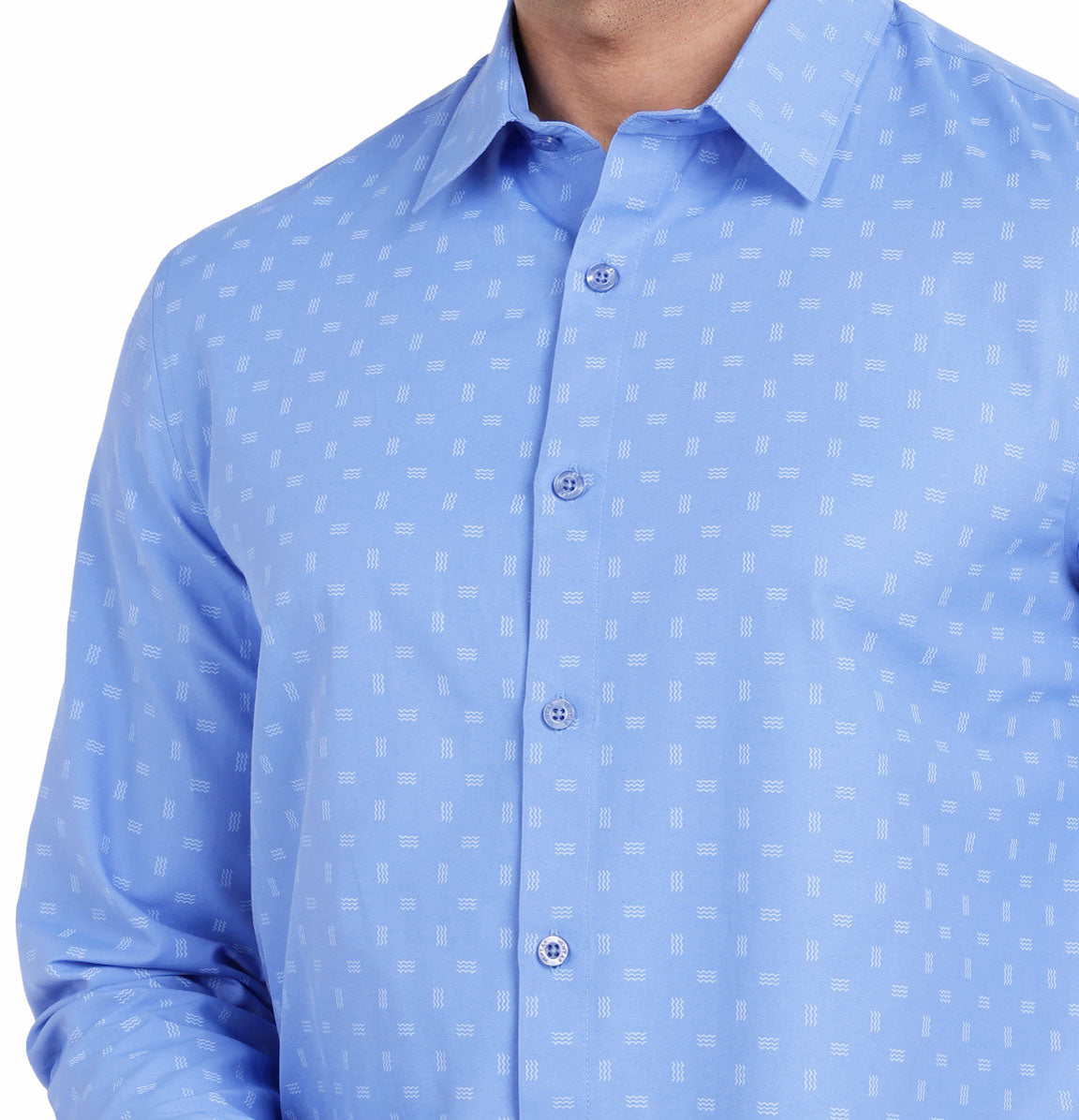 Active Fit Men's Shirt with Waves Pattern - Full Sleeves - Blue Bonnet