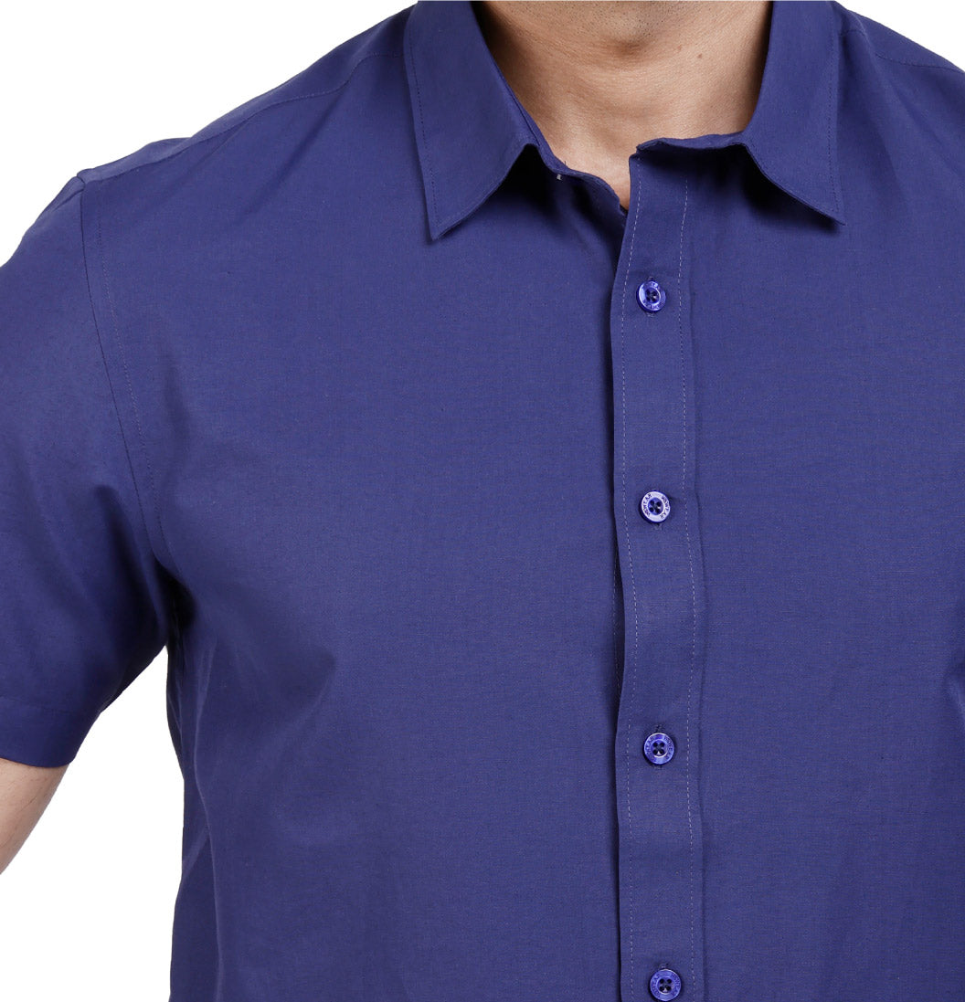 Active Fit Men's Shirt with Solid Pattern - Half Sleeves - Royal Blue