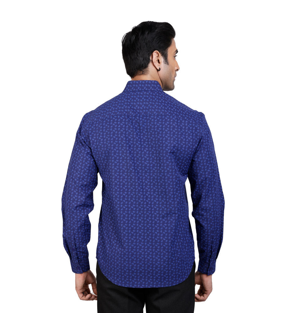 Active Fit Men's Shirt with Leaves Pattern - Full Sleeves - Royal Blue