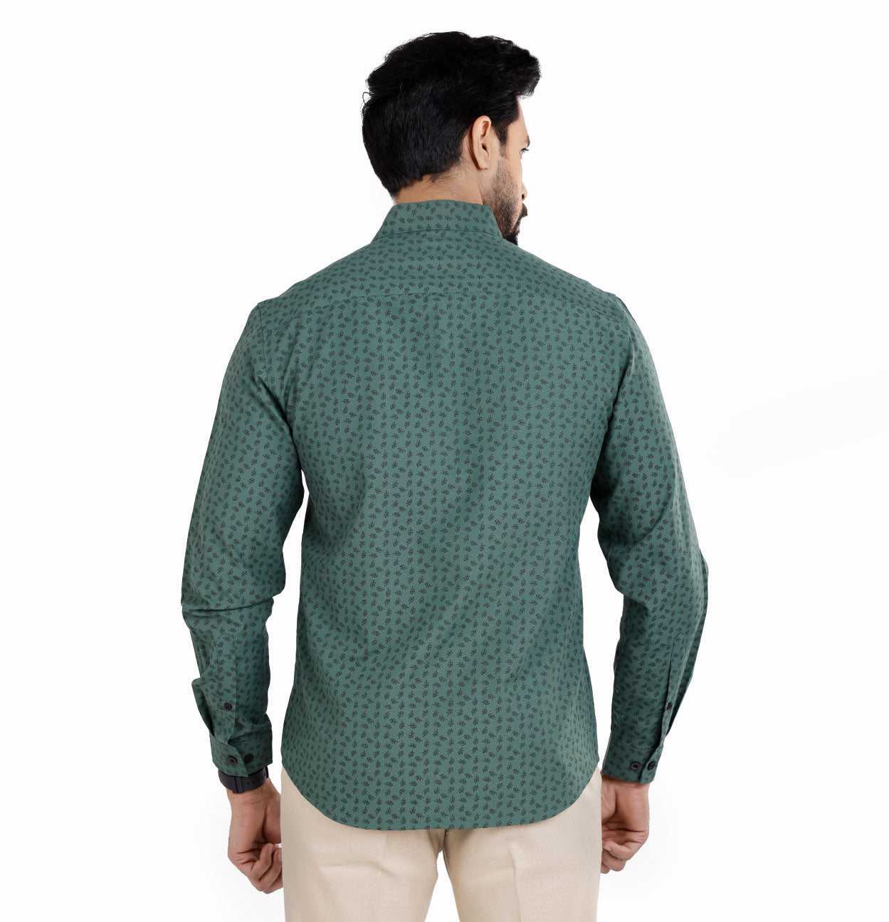 Active Fit Men's Shirt with Leaves Pattern - Full Sleeves - Green
