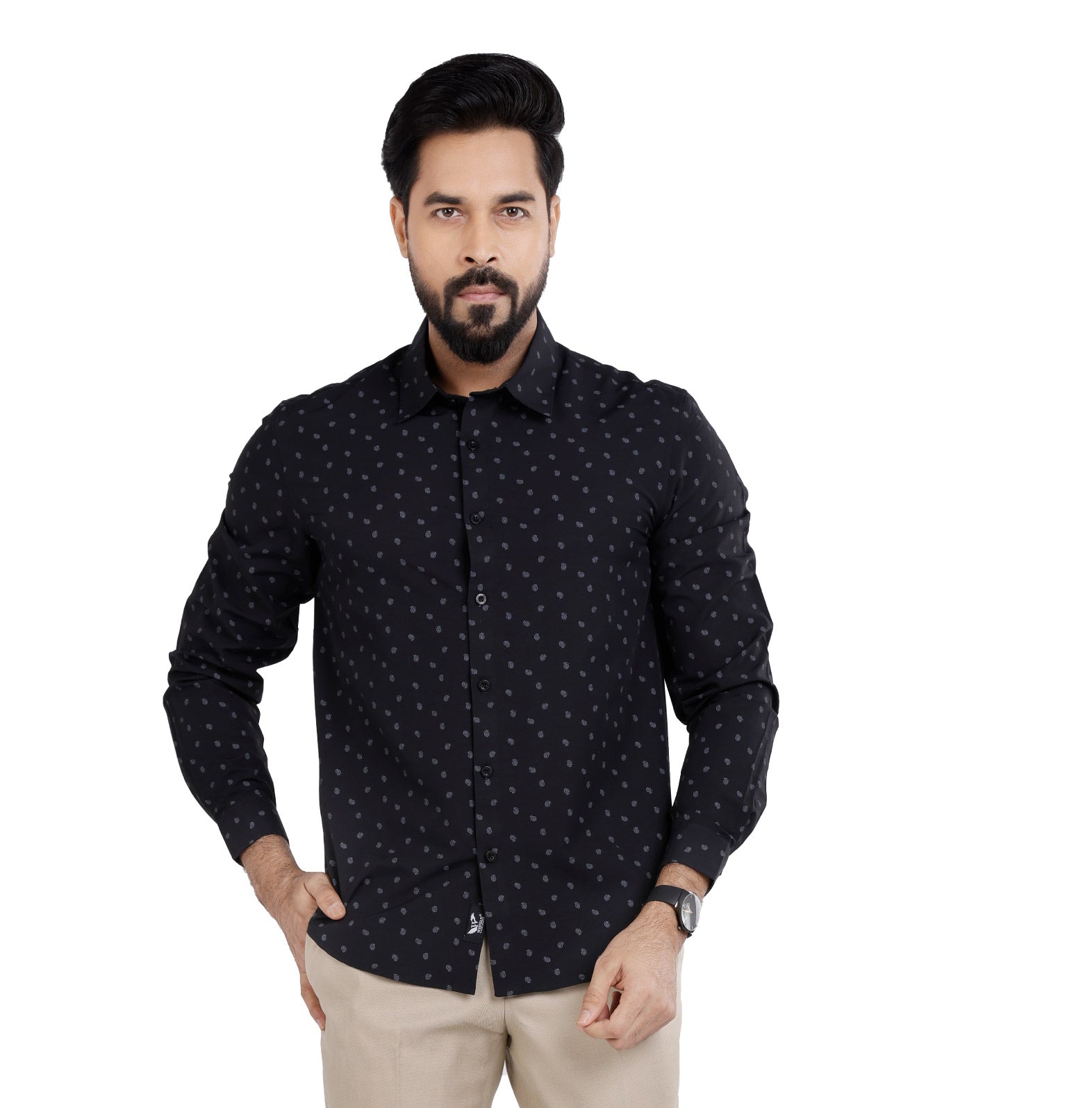Active Fit Men's Shirt with Spiral Pattern - Full Sleeves - Black