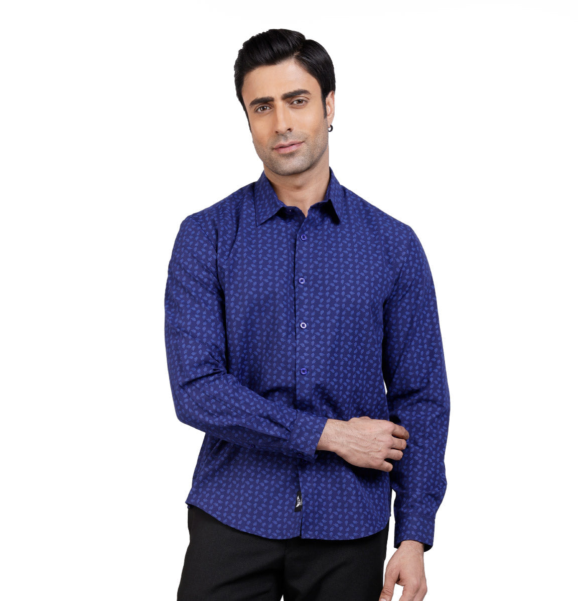 Active Fit Men's Shirt with Leaves Pattern - Full Sleeves - Royal Blue