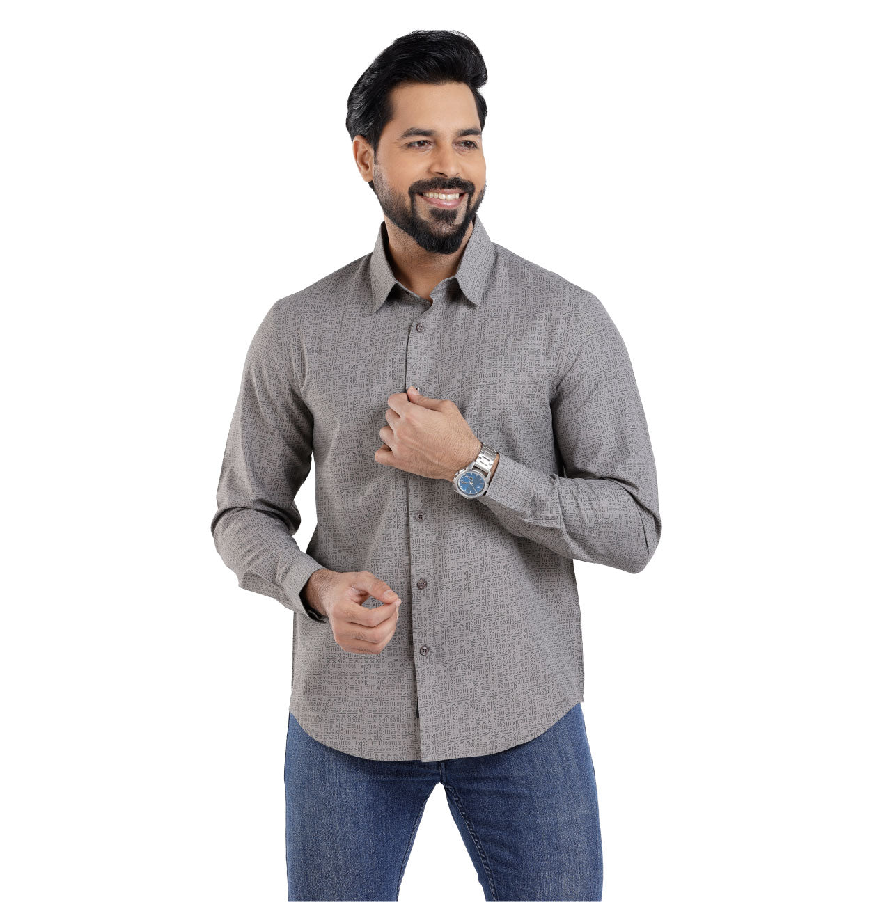 Active Fit Men's Shirt with All Maths Pattern - Full Sleeves - Grey