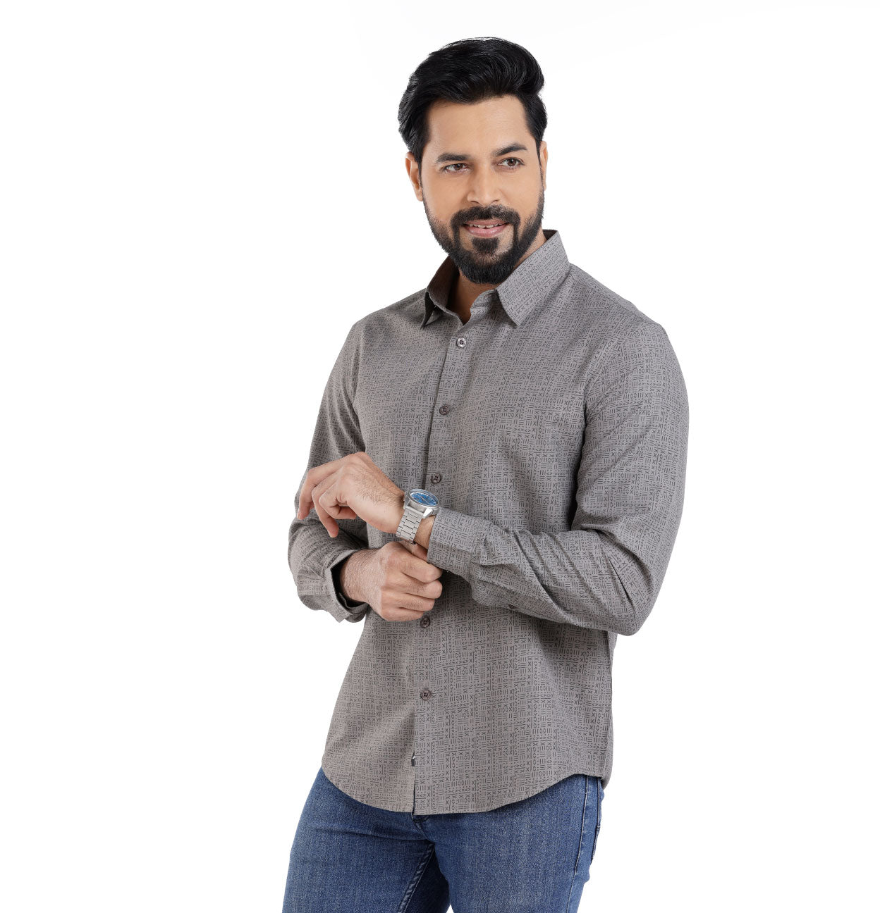 Active Fit Men's Shirt with All Maths Pattern - Full Sleeves - Grey