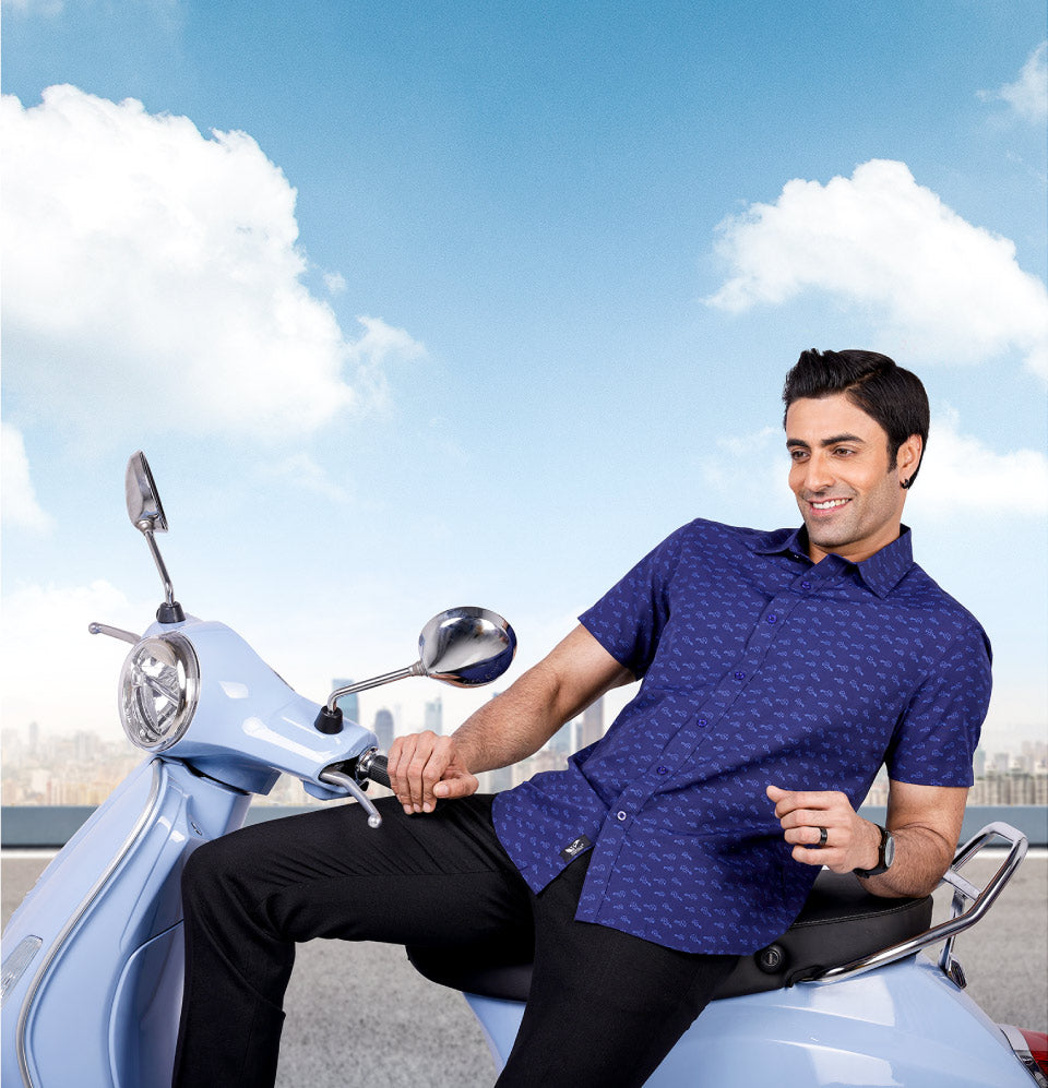 Active Fit Men's Shirt with Heard Pattern - Half Sleeves - Royal Blue
