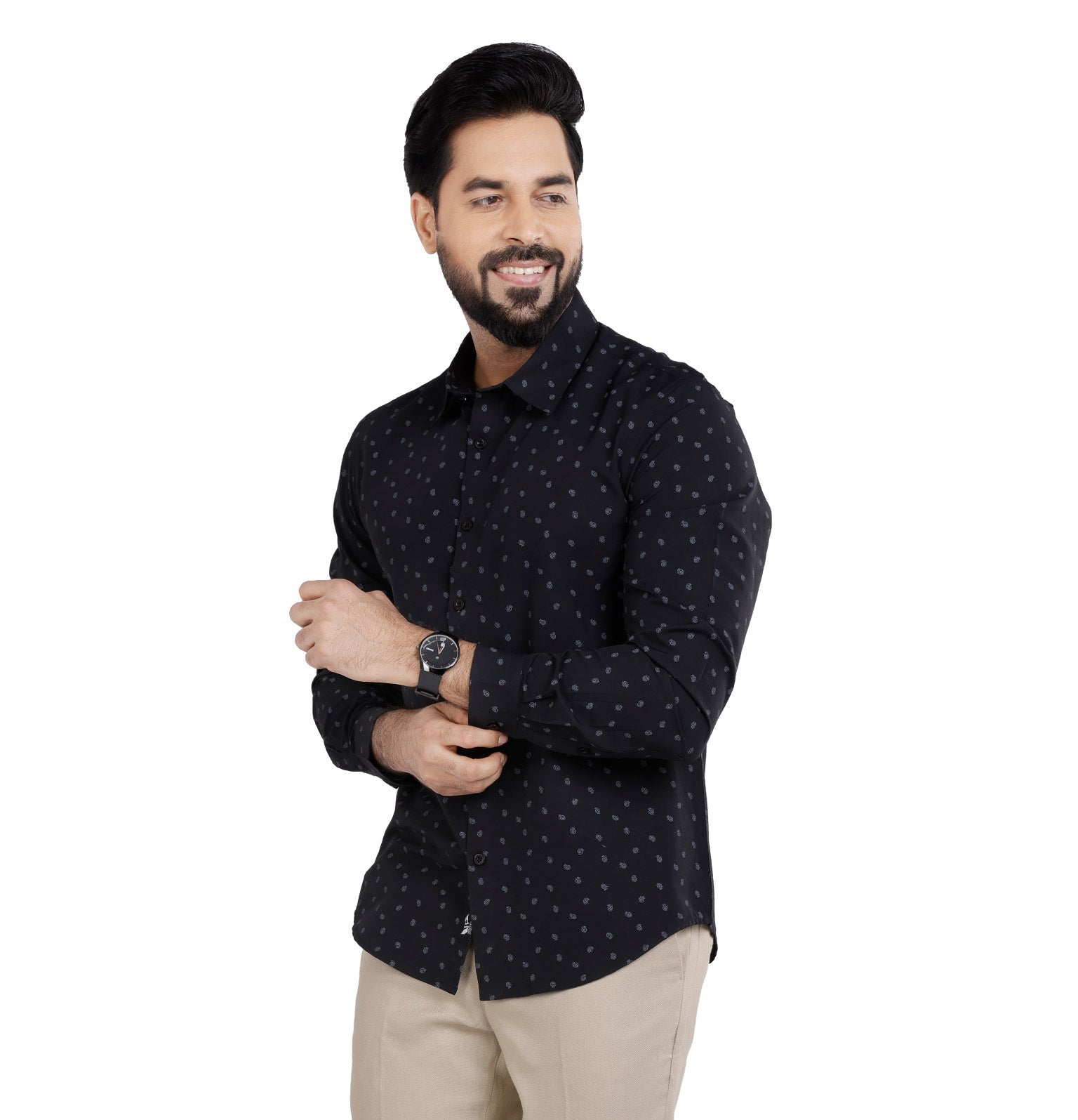 Active Fit Men's Shirt with Spiral Pattern - Full Sleeves - Black