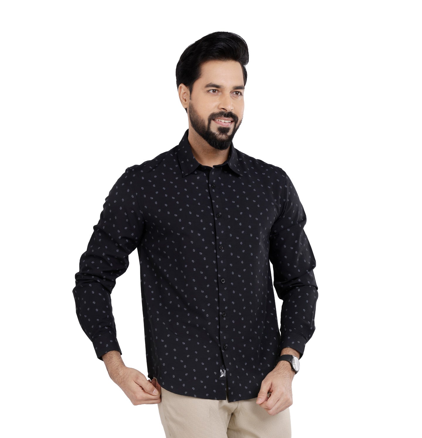 Active Fit Men's Shirt with Spiral Pattern - Full Sleeves - Black